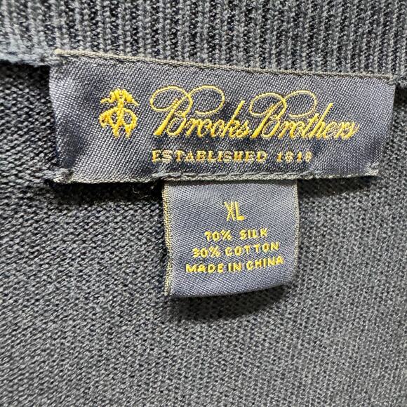 Brooks Brothers Sweater Mens XL Silk Cotton Knit Blue V-Neck Windowpane Plaid - Picture 2 of 6